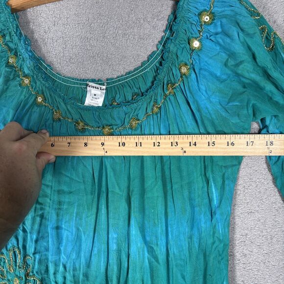 Krista Lee Womens Size M Blouse Crinkle Ombre Hippy Boho Gypsy Fairycore Peasant - Picture 8 of 13